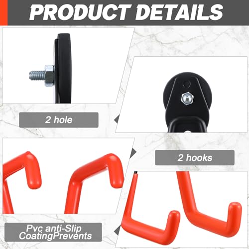 Image of Landhoow 10 Pcs Large Magnetic Hooks Heavy Duty Garage Magnet Hooks Strong Storage Utility Magnetic Hangers with Anti Slip Rubber Coating for Indoor and Outdoor Hanging (Orange)