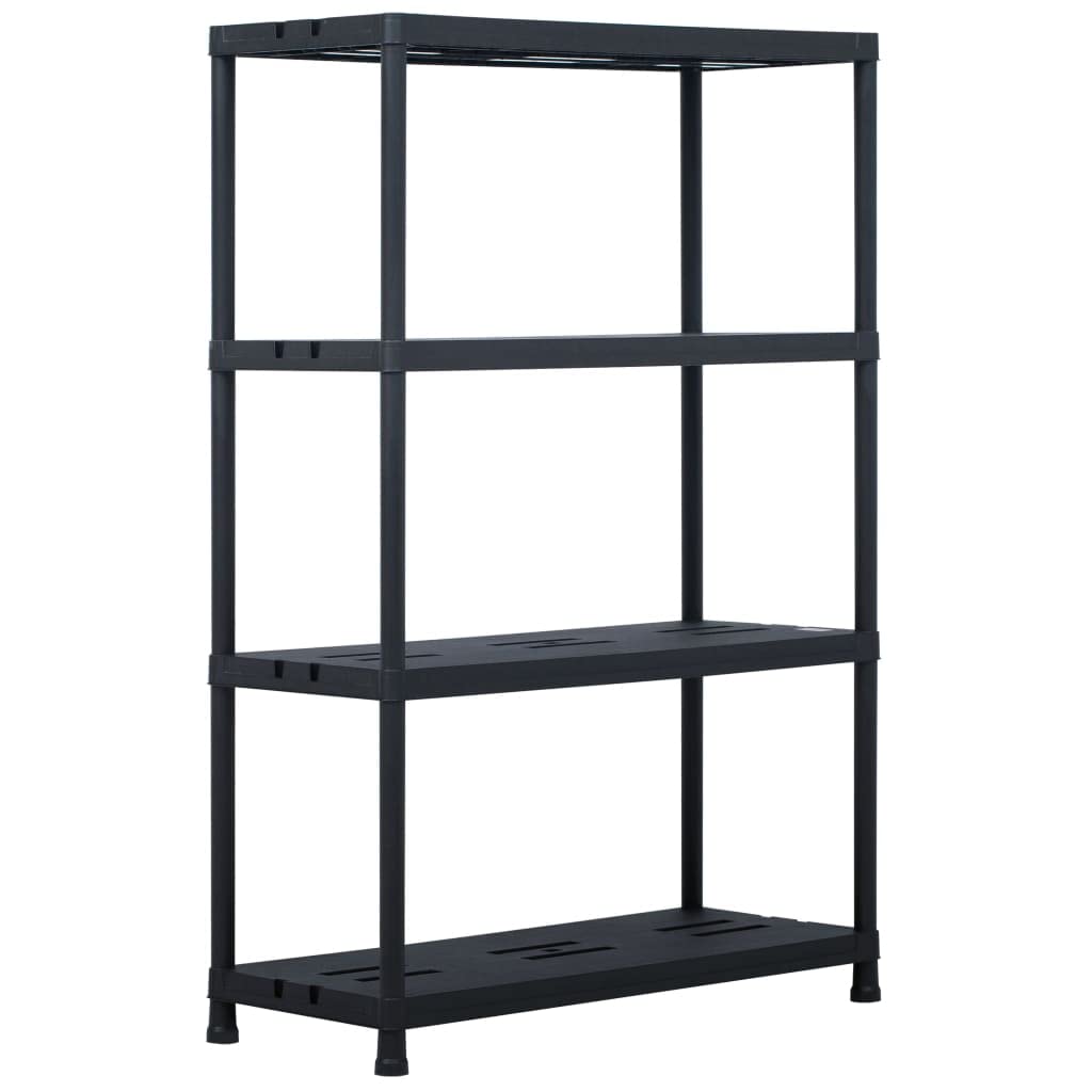 Regał magazynowy z tworzywa sztucznego, czarny, 90 x 40 x 138 cm, z 4 półkami, udźwig 220 kg, regał wtykowy do warsztatu, garażu, piwnicy, magazynu, regał do dużych obciążeń, do porządku i