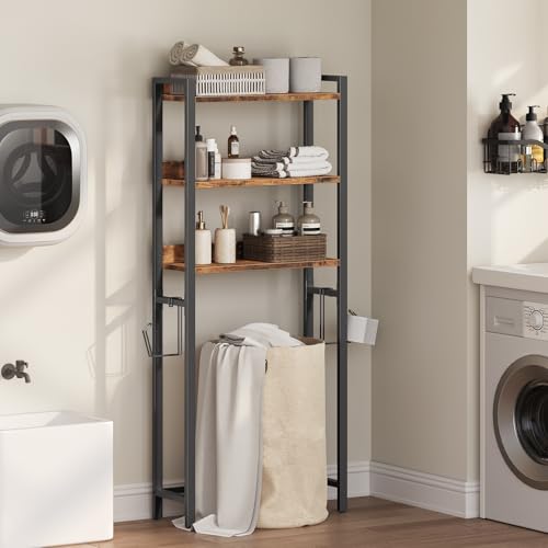 MAHANCRIS Over The Toilet Storage Rack, 3 Tier Bathroom Organizer Over Toilet, Freestanding Space Saver Toilet Stand with 2 Hooks, Bathroom Storage Shelf, Easy to Assemble, Rustic Brown TSHR6001 by MAHANCRIS - Image 4