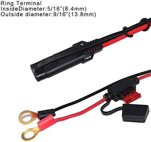 KUNCAN SAE Connector to O Ring Terminal Harness Wire, 2 Pin Lug Quick Disconnect Extension Cable, Eyelet Terminal Charge Cord for Motorcycle, Car, Tractor, 10A Fuse,2FT