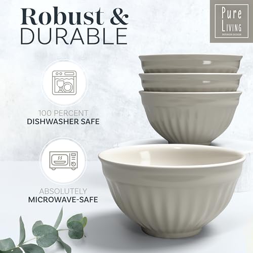 12-Piece Dinnerware Set Hygge Series - Bowl and Plate Set - Stoneware Dining Set for 4 People - Dishwasher and Microwave Safe - Grooved Dining Service in Light Brown - Image 5