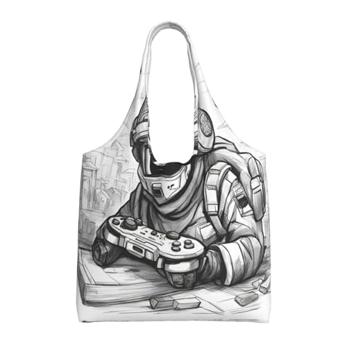 Sac fourre-tout monochrome en toile noir pour femme avec motif jeu 36x32 cm