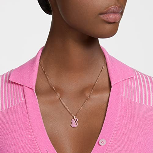 Swarovski Iconic Swan Pendant Necklace With Pink Crystal Pavé On Rose-Gold Tone Plated Chain, Part Of The Iconic Swan Collection #TOP4