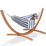 SUNCREAT Hammocks for Outside with Stand, Porch Hammock and Stand, 475 lbs Capacity, Blue & White