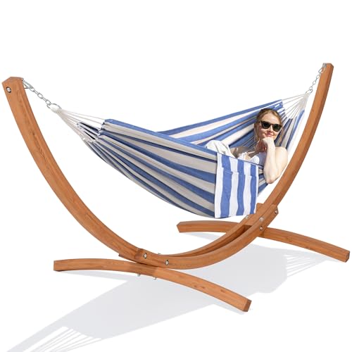 Image of SUNCREAT Hammocks for Outside with Stand, Blue & White