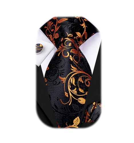 Image of Dubulle Silk Ties Set for Men Formal Paisley Striped Necktie Pocket Square Cufflinks 3PCS Sets Wedding Business Party