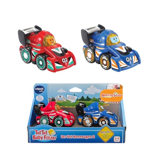 VTech TUT TUT Baby Flitzer – 2er Set Rennwagen 2 | Interaktive Spielautos für Kinder ab 1 Jahr | Mit Licht, Sound & Liedern | Kompatibel mit TUT TUT Baby Flitzer Spielsets-Rot und Blau