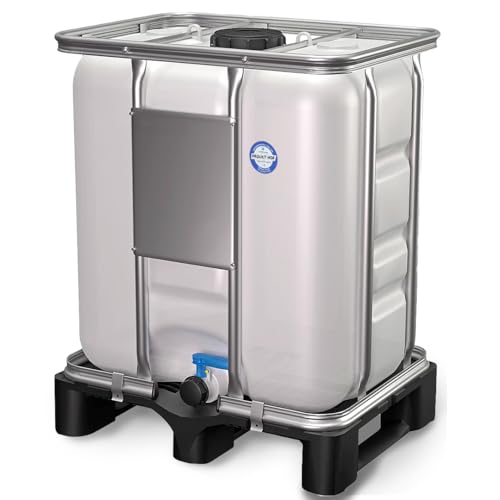 ZETA TRADES Depósito IBC 300 litros - Contenedor Plástico Industrial Compacto con Palet Plástico, Homologado UN y ADR, Ideal para Almacenamiento Seguro de Agua, Líquidos Alimentarios y Químicos.