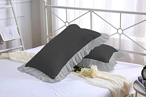 Image of YRM Bedding's Ruffle Beautiful Pillow Cover | Super Soft Elegant Premium Microfiber Frill Pillow Cover Set of 2 (17 inchx27 inch Inches) (Black /Silver Grey)