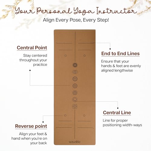 Image of Wiselife Cork Natural Rubber Yoga Mat with Carry Strap 6MM | Extra Large Extra Wide | Anti skid Anti slip for Yoga & Workout (Cork 7 chakra)