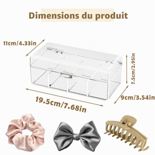 Bssowe Boîte En Acrylique Transparente à Compartiments, Organisateur d'Accessoires Cheveux Pour Filles, Boite Rangement Accessoires Cheveux Enfant, Organiseur Pour Chouchous à Cheveux – vue 2