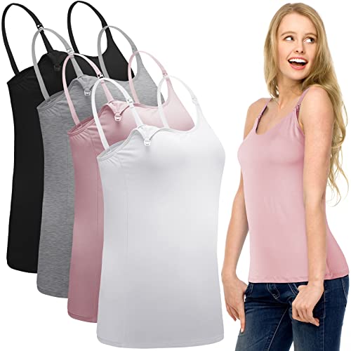 4 Women's Nursing Tanks Maternity Tops With Adjustable Straps Breastfeeding Camisole With Built In Bra For Breastfeeding (Medium) #TOP19