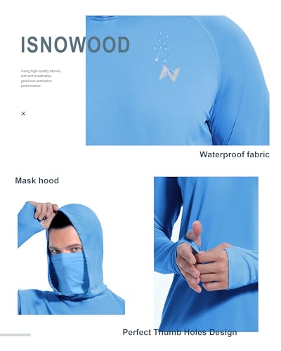 Image of isnowood Sun Shirt UPF 50+ Men's Fishing Long Sleeve UV Protection Hoodie Hiking Rash Guard Swimming Running
