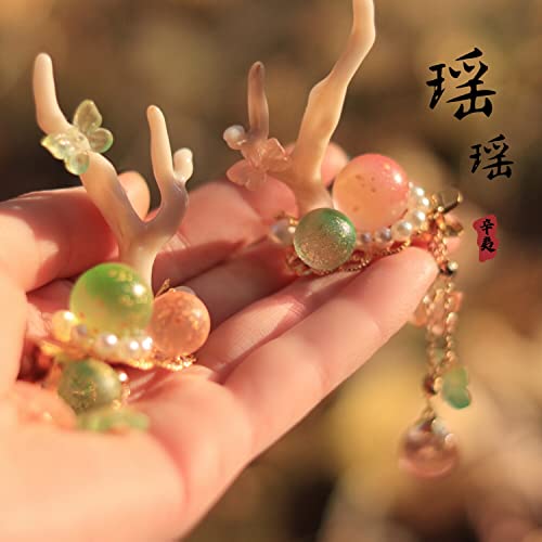 Jexama A Pair Antler Deer Horn Hairpin Hair Clip Girls Hair Sticks Pins Hair Bulb China Hanfu Chignon Cosplay (Off-White), 40Cm #TOP4