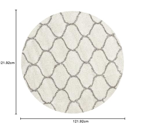 Image of Fur Shaggy Rugs and Carpets, Modern Plush Area Rug for Bedroom Living Room Floor Mat Bedside Home Decor Carpet (4x4 Feet Round, Ivory|Grey)