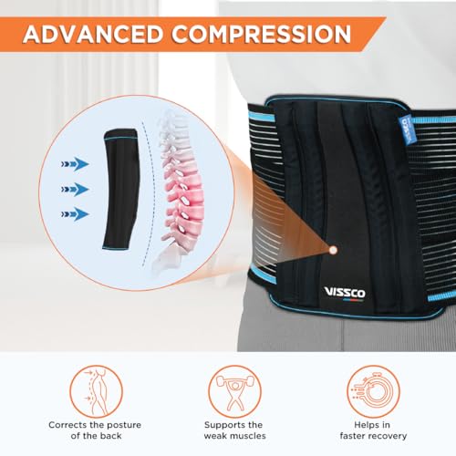 Image of Vissco Lumboset Advance Belt, Back Support for Back Pain Relief, Disc Herniation, Posture Correction, Ergonomic Design, Breathable & Skin Friendly Material for Men & Women- Large(Black)