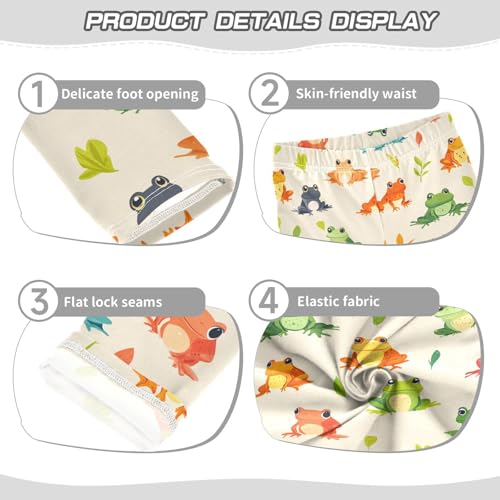 Wusikd Colorful Frogs Girls' Leggings Toddler Doodles Cartoon Kids Yoga Pants Dance Active Tights 4T3