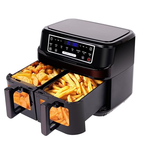 Freidora de Aire Caliente 2 Cámaras | 10L Airfryer XXL con Ventana Visualizada, Freidora de Aire...