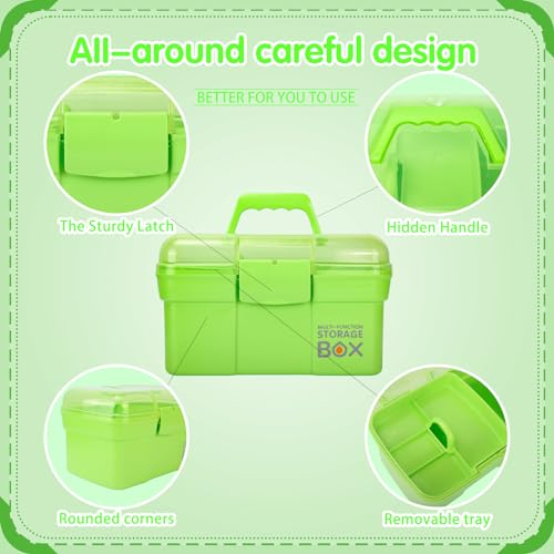 TERGOO 11in Mutipurpose Storage Box Organizer with Removable Tray, Portable Small Craft Box with Handle, Plastic Clear Tool Box Art Case for Makeup, Sewing, Nail, Hair Accessories (Green) - Thumbnail 3