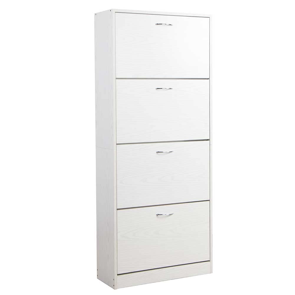 BAKAJI Scarpiera Portascarpe in Legno MDF con 4 Ante Porta Scarpe a Ribalta Maniglie in Metallo Doppia Profondità Dimensioni Compatte Slim 63 x 24 x 150 cm Ingresso Casa (Bianco Frassinato)