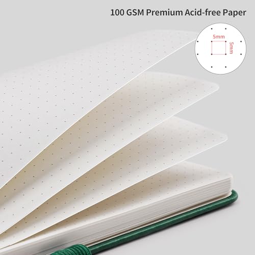 RETTACY Notizbuch A5 Gepunktetes- Bullet Dot Grid Journal mit 192 Seiten, 1 Rücktasche und hochwertigem Hardcover für Künstler Schreiben/Zeichnen, 14,5 x 21 cm - Hellgrün