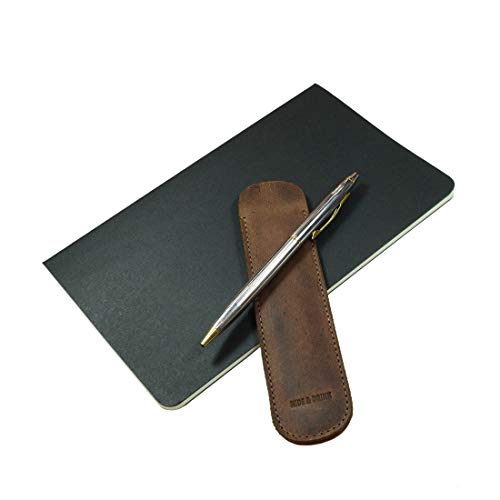 Hide & Drink, Vintage Pen Sleeve, Office Essentials, Bookworm Accessories, Full Grain Leather, Handmade (Bourbon Brown) - Thumbnail 4