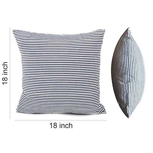 Throw Pillow Covers 20X20 - Decorative Pillows For Couch Set Of 2 Rustic Linen Striped Lumbar Cushion Cover Soft Large Pillowcase For Bedding Decor, Sofa, Outdoor Farmhouse Home Navy Blue #TOP7