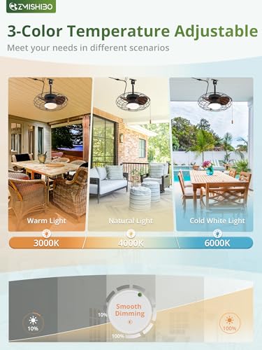 ZMISHIBO Outdoor Ceiling Fans with Light for Patios, Waterproof Gazebo Fan with Remote Control Smart App,3CCT Dimmable,Plug in Caged Ceiling Fan with Pull Chain for Porch Pergola Canopy,Brown - Image 5