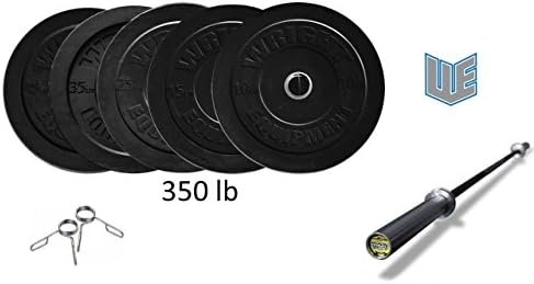 Wright Equipment 350lb Bar and Bumper Set - Black Olympic Rubber Bumper Plates Weight Set & Women's 15kg CF Bar