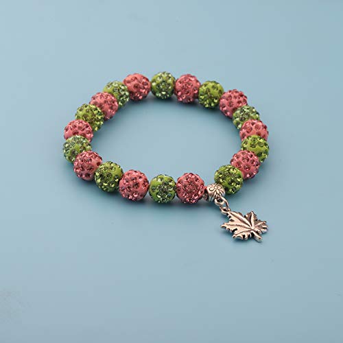 AKTAP Greek Sorority Gift Pink And Green Bead Bracelet Leaf Pendant Paraphernalia Graduation Gifts For Women Girl (Pink And Green Bead Bracelet) - Image 4