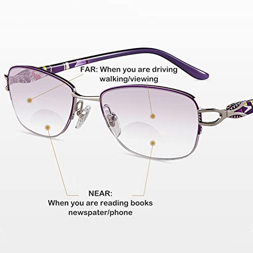 Modne damskie dwuogniskowe okulary do czytania, blokujące niebieskie światło, przyciemniane, półramkowe czytniki komputerowe z nadrukiem wzoru Ramka TR (rozmiar: 2,0 x)