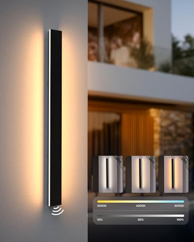 PopoIron LED Applique da Parete 80cm/25W, Lampada da Esterno Moderna con Sensore Crepuscolare, Dimmerabile, 3 Temperature Colore, Impermeabile IP65 in Alluminio per Giardino, Terrazza