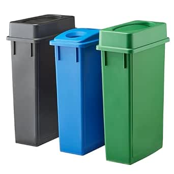 3-Stream Slim Rectangular Recycling Station with Lid (69 Gallon, Drop Shot, Bottle), Commercial Trash Cans