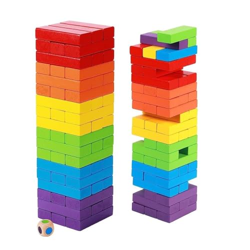 Image of PLUSPOINT 48 Pcs Colourful Wooden Blocks Indoor Balancing & Building Game, Montessori Wooden Toys, Kids Activity Tower Block for Cognitive Development & Fun Family Game Gift for Kids and Adults