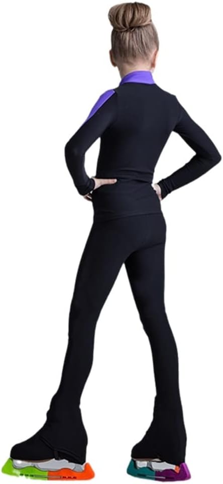 Figure Skating Training Wear Suits Girl Kids Long Sleeves Skating Clothes Practice Pants Fitted Adult (Color : Purple, Size : X-Small)