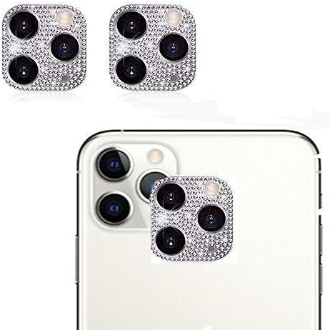 [2 Pack] Bling Crystal Camera Lens Protector Compatible with iPhone 11 Pro/iPhone 11 Pro Max,Rear Camera Cover Bling Diamond Lens Protective Ring Decoration Sticker Protector(Silver)