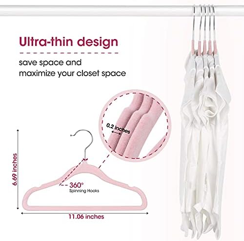 Minnebaby Velvet Baby Hangers 30 Pack, Ultra Thin No Slip Nursery Clothes Hangers with 6 Pcs Cute Clothing Dividers for Baby Boys & Girls Closet Organizer, Pink Kids Hangers