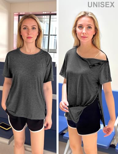 Post Shoulder Surgery Shirts for Men Women Unisex After Rotator Cuff Surgery Shirt Snap Access Recovery Hospital Shirt4