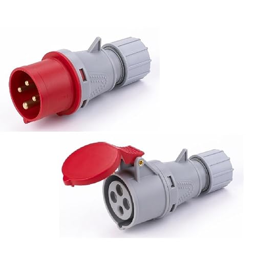 Image of 32A Commando Type Plug & Coupler Quick Fit 415V 50-60Hz Three Phase Red 4 Pin IP44 Professional 4P415-32/4C415-32
