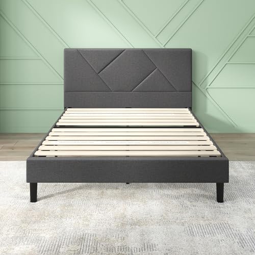 Zinus King Bed Frame - Judy Upholstered Platform Bed Frame, Geometric Upholstered Headboard, Bed in a Box, Wood Slat Support, No Box Spring Needed, Easy Assembly, 5 Year Warranty, Gray, King Size by Zinus - Image 7