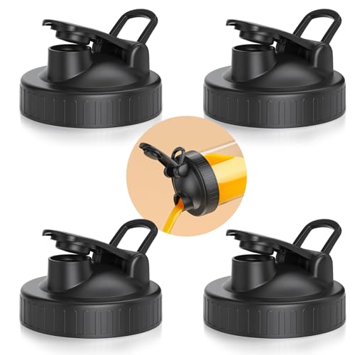 4 Pack Leak Proof Seal Mason Jar Lids, Pour Spout Lids for Ball Wide Mouth Mason Jars, Airtight Canning Jar Flip Top Lid for Drinking, Salad, Dressing Pouring