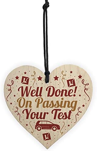 RED OCEAN Passed Driving Test Learner New Driver Gift Wooden Hanging Heart Plaque Congratulations Present