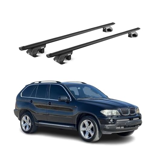 OMAC Dachträger Aluminium TÜV geprüft für BMW X5 E53 E70 1999-2013 5 tür – Für Standard Dachreling – T Nut – Max 90 kg – 2 Schlösser Schwarz
