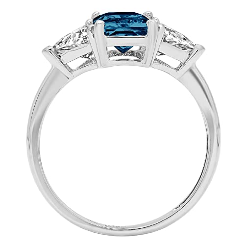 2.97Ct Emerald Trillion Cut 3 Stone Solitaire Natural London Blue Topaz Gem Stone Vvs1 Designer Modern Statement Ring 14K White Gold, Size 10.5 Clara Pucci #TOP1