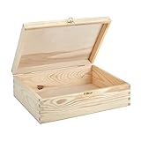 LOCALIS Holzbox mit Deckel, Metallverschluss - ca. 34 x 25 x 10,6 cm (LxBxH) - Kiefernholz - Holzkiste, Erinnerungsbox, Fotobox, Geschenkbox, Schatzkiste, Aufbewahrungsbox Holz