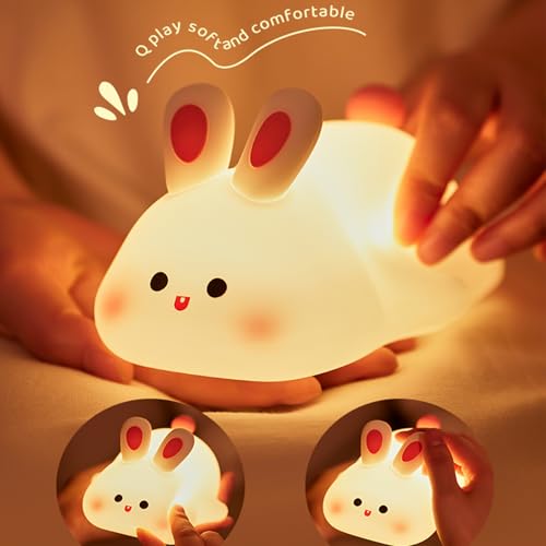 Image of Bunny Night Light, Cute Silicone Rabbit Lamp, Dimmable LED Nursery Nightlight, Rechargeable Touch Control with Timer, Kids Bedroom Baby Lamp Easter Gift (Rabbit Lamp)