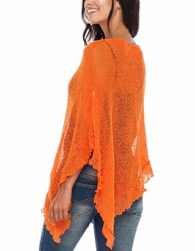 Image of SHU-SHI Women's Sheer Knit Poncho Shrug Lightweight Asymmetrical Ruffle Wrap Dressy Summer Shawl Cover Up Top