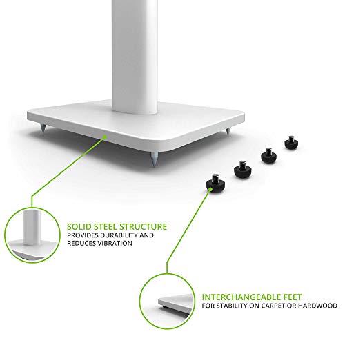 Image of Kanto SP32PLW Universal Speaker Floor Stands for Bookshelf Speakers | 32 inch Tall | Two Sizes Rotating Top Plate w /Foam Padding | Carpet & Hardwood Feet | Hidden Cables | inch-20 Mounting | Pair | White