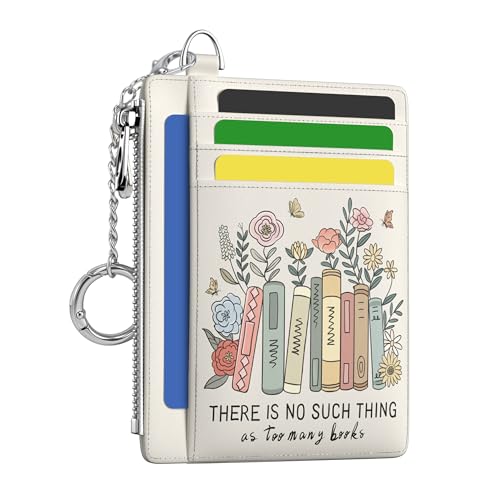 Image of Hancynir Book Floral Small Wallet Women Credit Card Holder, Slim RFID Blocking Keychain Card Wallets, Cute Mini Front Pocket PU Leather Thin Travel Zipper Coin Cash Wallet Organizer for Ladies Gifts
