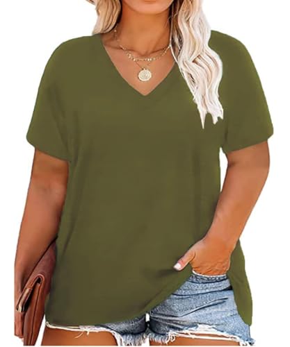 Image of RITERA Women Plus Size Tops Tie Dye V Neck Shirt Floral Camo Summer Short Sleeve Tunic Oversized Ladies Blouse XL-5XL